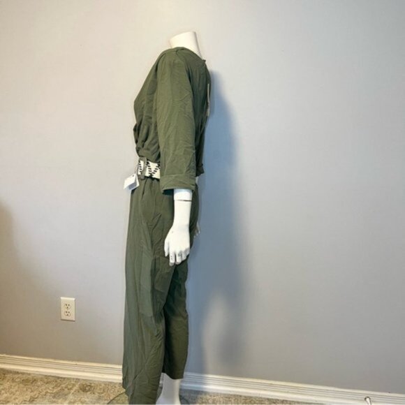 New With Tag Zara Belted Straight Leg Jumpsuit Khaki Size S - Picture 11 of 13